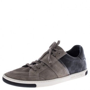 Pre Owned Louis Vuitton Grey/Black Suede And Leather Low Top Sneakers Size 41