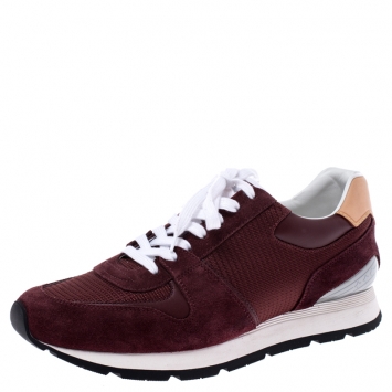 Pre Owned Louis Vuitton Burgundy Mesh, Leather and Suede Abbesses Lace Up Sneakers Size 41