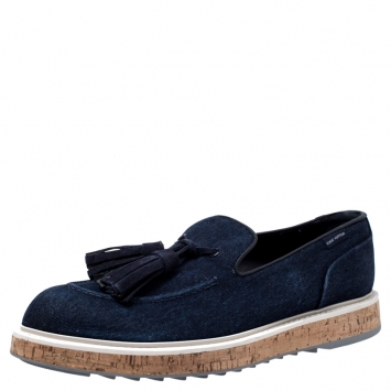 Pre Owned Louis Vuitton Blue Denim Tassel Slip On Loafers Size 42
