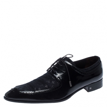 Pre Owned Louis Vuitton Amarante Monogram Fabric and Patent Leather Lace Up Derby Size 43.5