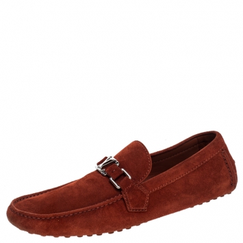 Pre Owned Louis Vuitton Red Suede Hockenheim Loafers Size 42.5