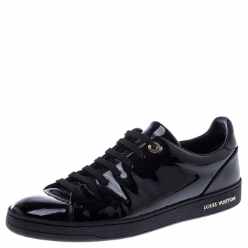 Pre Owned Louis Vuitton Black Patent Leather Frontrow Low Top Lace Up Sneakers Size 39.5