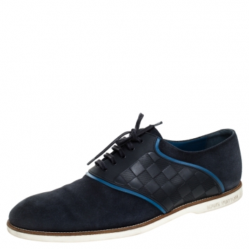 Pre Owned Louis Vuitton Blue Suede And Damier Rubber Low Top Sneakers Size 44.5