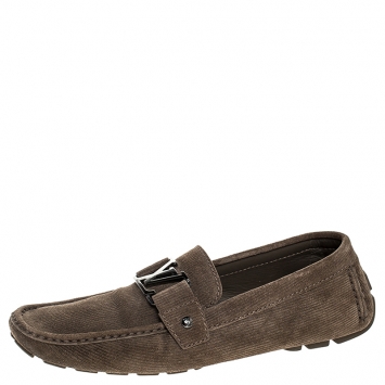 Pre Owned Louis Vuitton Olive Green Suede Hockenheim Loafers Size 43