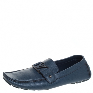 Pre Owned Louis Vuitton Blue Leather Monte Carlo Loafers Size 44