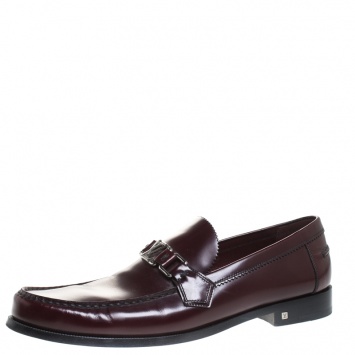 Pre Owned Louis Vuitton Burgundy Leather Loafers Size 44.5