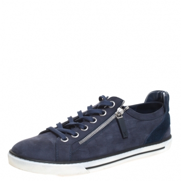 Pre Owned Louis Vuitton Blue Damier Nubuck and Suede Adventure Lace Up Sneakers Size 41