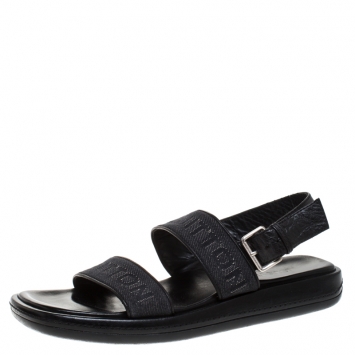 Pre Owned Louis Vuitton Black Denim Fabric And Leather Back Strap Sandals Size 42