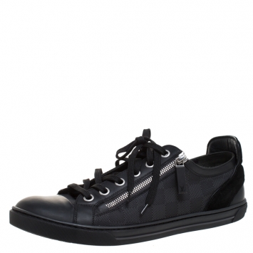 Pre Owned Louis Vuitton Graphite Damier Nylon And Black Leather/Suede Adventure Low Top Sneakers Size 43