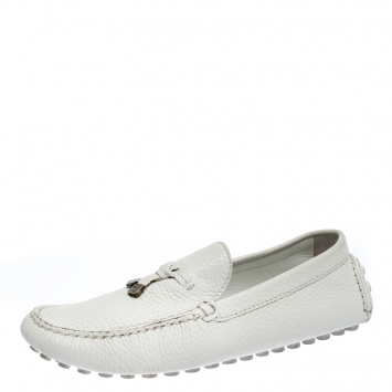 Pre Owned Louis Vuitton White Leather Logo Bow Loafers Size 41