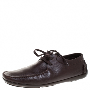 Pre Owned Louis Vuitton Brown Textured Leather Derby Size 44.5