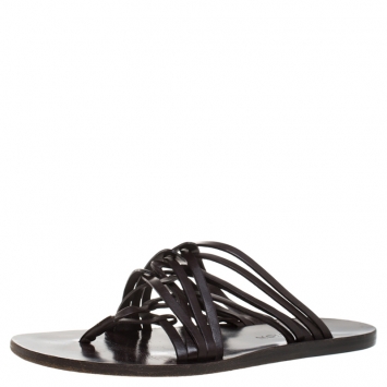 Pre Owned Louis Vuitton Brown Leather Thong Flat Sandals Size 41