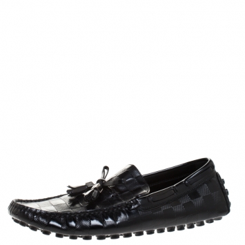 Pre Owned Louis Vuitton Black Damier Leather Imola Tassel Loafers Size 40