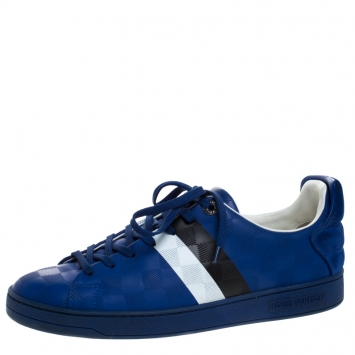 Pre Owned Louis Vuitton Blue Damier Infini Leather Frontrow Lace Up Sneakers Size 40.5