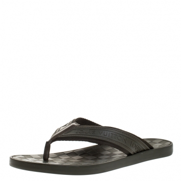 Pre Owned Louis Vuitton Green Damier Rubber Key Flip Flop Flat Sandals Size 41