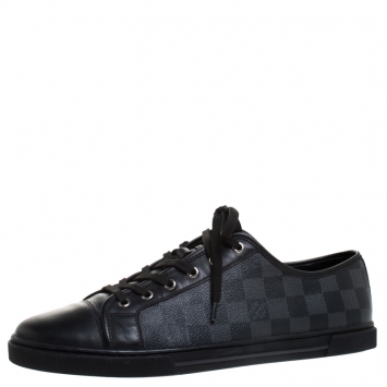Pre Owned Louis Vuitton Damier Graphite Canvas and Black Leather Offshore Sneakers Size 42