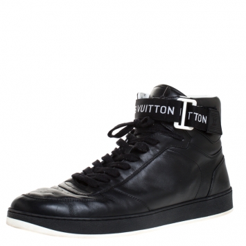 Pre Owned Louis Vuitton Black Leather Rivoli High Top Sneakers Size 44