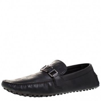 Pre Owned Louis Vuitton Black Leather Damier Infini Hockenheim Moccasin Size 42.5