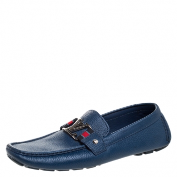 Pre Owned Louis Vuitton Blue Leather Monte Carlo Loafers Size 44.5