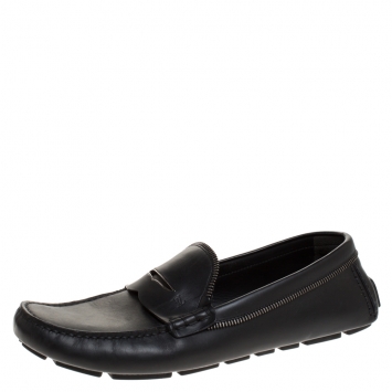 Pre Owned Louis Vuitton Black Leather Shade Penny Loafers Size 43