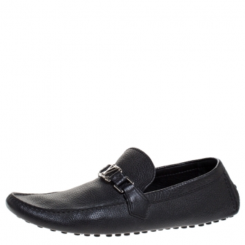 Pre Owned Louis Vuitton Black Leather Monte Carlo Slip On Loafers Size 44