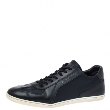 Pre Owned Louis Vuitton Blue Leather And Fabric Low Top Sneakers Size 43