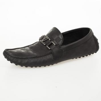 Pre Owned Louis Vuitton Damier Black Leather Loafers Size 42