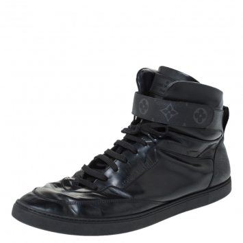 Pre Owned Louis Vuitton Black Leather High Top Sneakers Size 44.5 