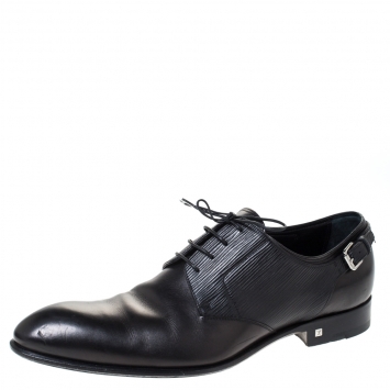 Pre Owned Louis Vuitton Black Leather And EPI Buckle Detail Lace Up Derby Size 42