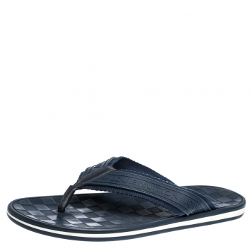Pre Owned Louis Vuitton Blue Canvas and Rubber Thong Sandals Size 44