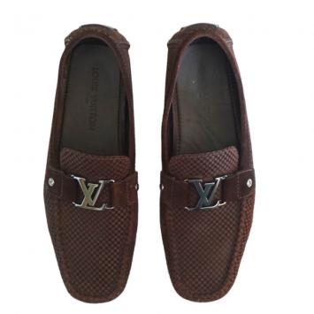 Pre Owned Louis Vuitton Petit Damier Canvas Monte Carlo Suede Moccasins Size 43