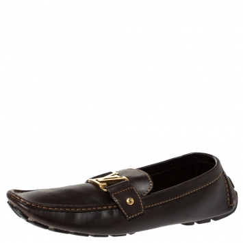 Pre Owned Louis Vuitton Brown Leather Monte Carlo Loafers Size 43.5