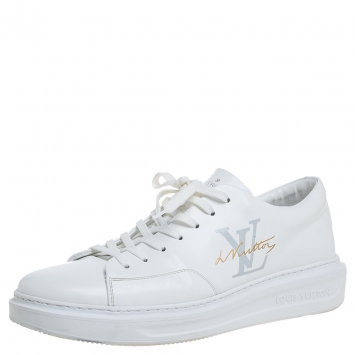 Pre Owned Louis Vuitton White Leather Low Top Sneakers Size 42