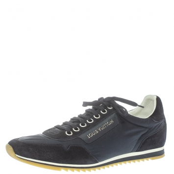 Pre Owned Louis Vuitton Blue Suede Leather And Nylon Trainers Low Top Sneakers Size 44