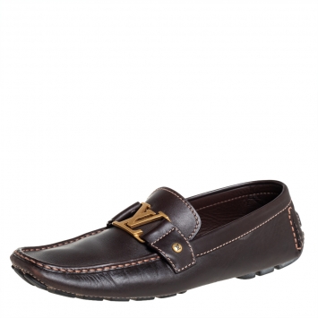 Pre Owned Louis Vuitton Brown Leather Monte Carlo Loafers Size 43.5