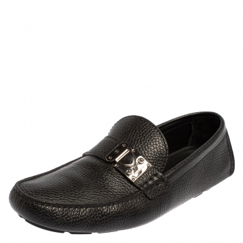 Pre Owned Louis Vuitton Black Leather Racetrack Slip On Loafers Size 44