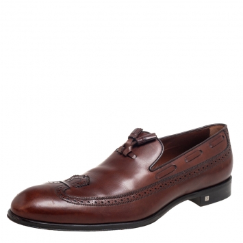 Pre Owned  Louis Vuitton Brown Leather Tassel  Brogue Detail Loafers Size 45