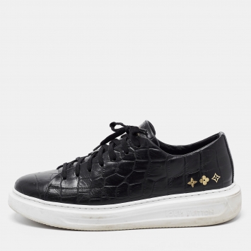 Pre Owned Louis Vuitton Black Croc Embossed Leather Frontrow Sneakers Size 41