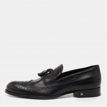 Pre Owned Louis Vuitton Black Brogue Leather Tassel Slip On Loafers Size 40