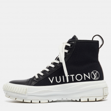 Pre Owned Louis Vuitton Black/Brown Monogram Canvas and Leather Squad High Top Sneakers Size 40