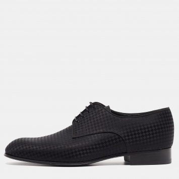 Pre Owned Louis Vuitton Black Petit Damier Fabric Solferino Derby Size 40.5