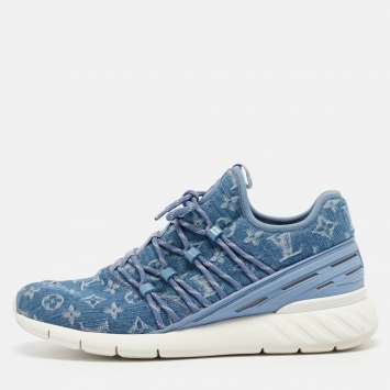 Pre Owned Louis Vuitton Blue Monogram Denim Fastlane Sneakers Size 42