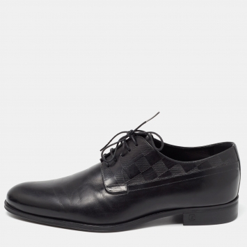 Pre Owned Louis Vuitton Black Damier Embossed Leather Lace Up Derby Size 42