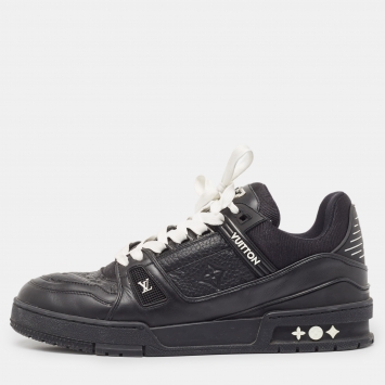 Pre Owned Louis Vuitton Black Leather Trainer Sneakers Size 41