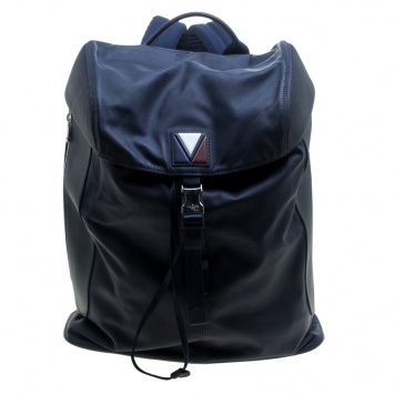Pre Owned Louis Vuitton Blue/Black Nylon and Leather V Line Pulse Backpack 
