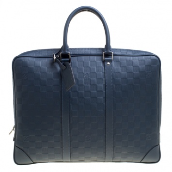Pre Owned Louis Vuitton Blue Damier Infini Leather Porte Documents Voyage Briefcase