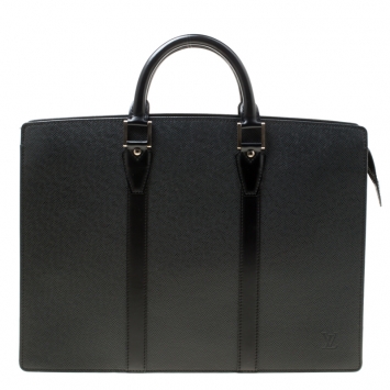 Pre Owned Louis Vuitton Black Taiga Leather Lozan Briefcase