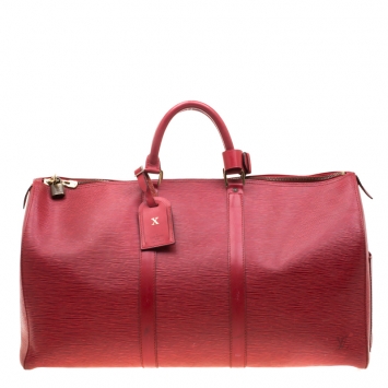Pre Owned Louis Vuitton Red Epi Leather Keepall 50 Bag
