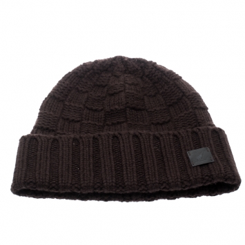 Pre Owned Louis Vuitton Brown Chunky Knit Logo Detail Cashmere Beanie