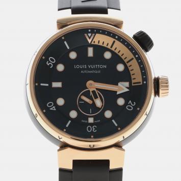 Pre Owned Louis Vuitton Tambour Street Diver QA123 Automatic Rose Gold Stainless Steel Men's Wristwatch 44 mm